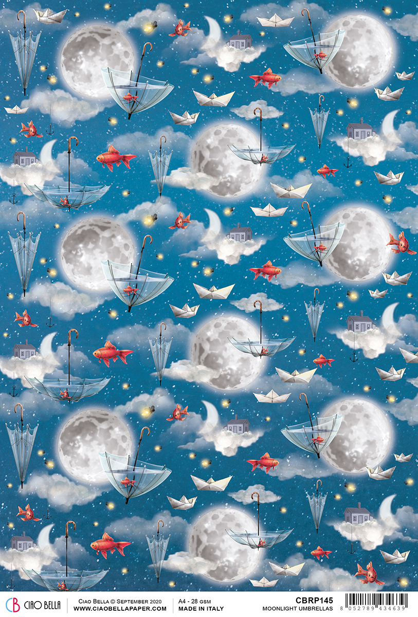 Reispapier A4 - Moonlight umbrellas - Bastelschachtel