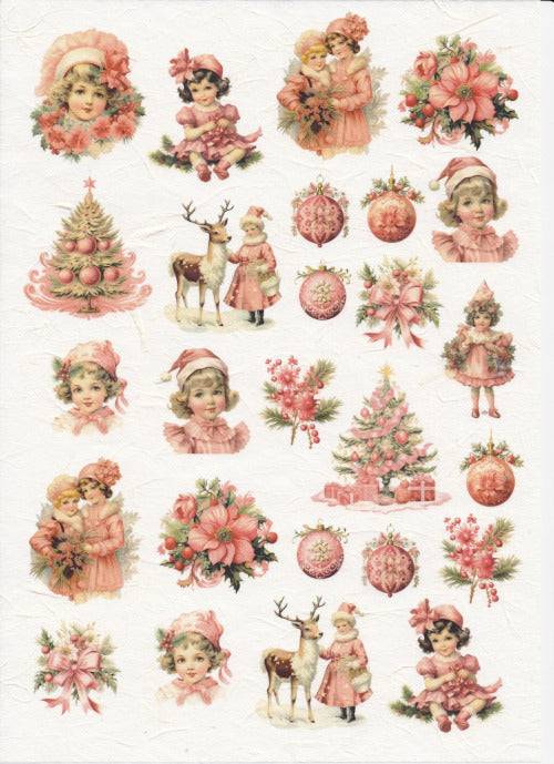 Reispapier A4 - Pink christmas - Bastelschachtel