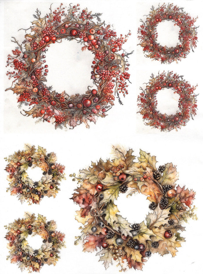 Reispapier A4 - Autumn wreaths with berries