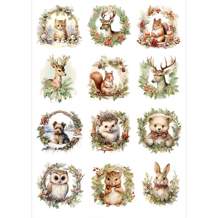 Reispapier A4 - Baby animals in wreath