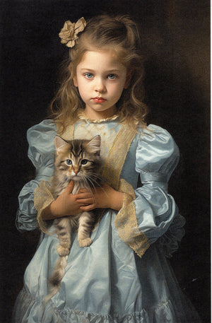 Ein kleines Mädchen mit einer Katze in der Hand