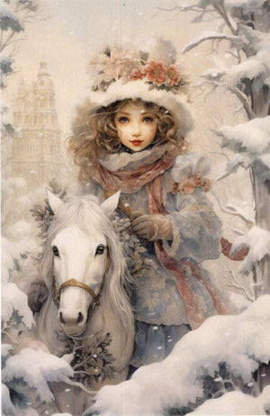 Junges Mädchen auf ein Pferd im Schnee