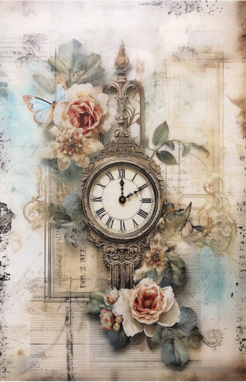 Reispapier A3 - Vintage flower clock