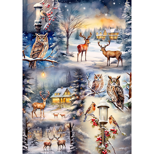 Reispapier mit schönen winterlichen Tiermotiven