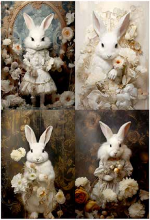 Reispapier A3 - White royal bunnies