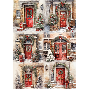 Reispapier A4 - Winter doors, red