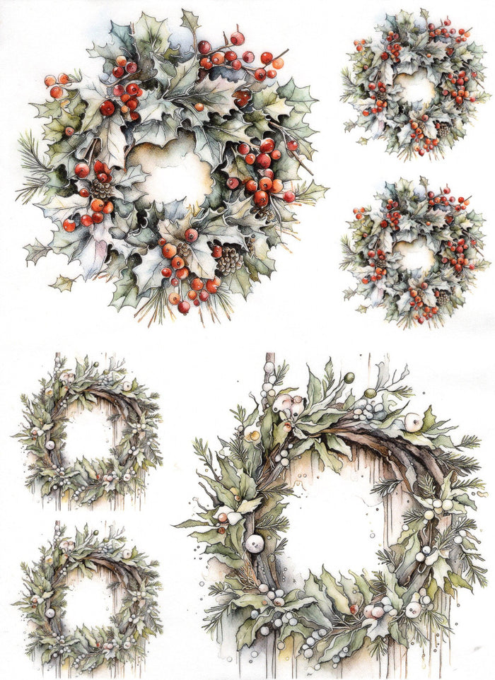 Reispapier A4 - Winter wreaths