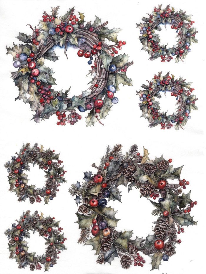 Reispapier A4 - Winter wreaths with berries