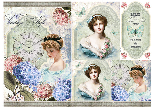 Reispapier 32x45cm - Lady with hydrangeas
