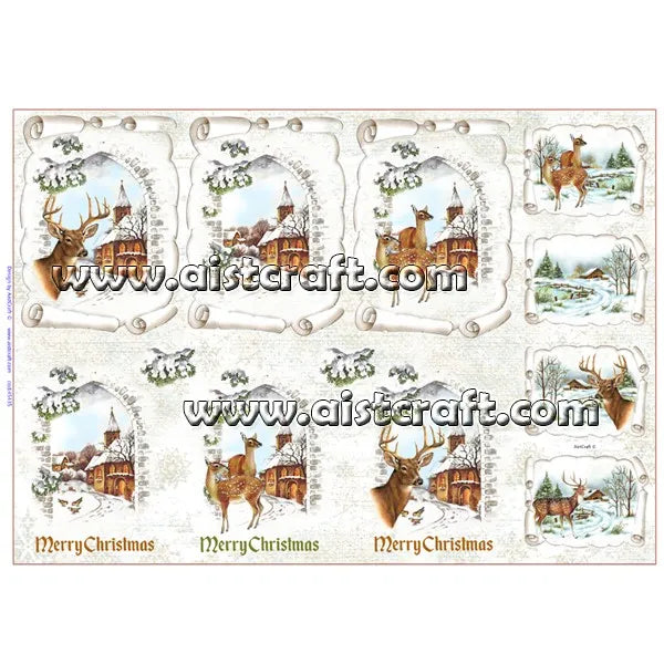Reispapier 32x45cm -  Village church with deer