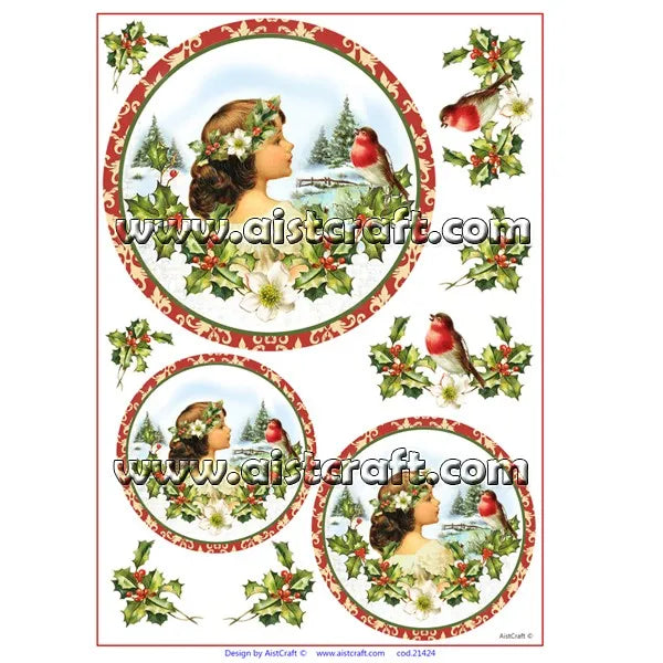 Reispapier A4 - Robin with Lily