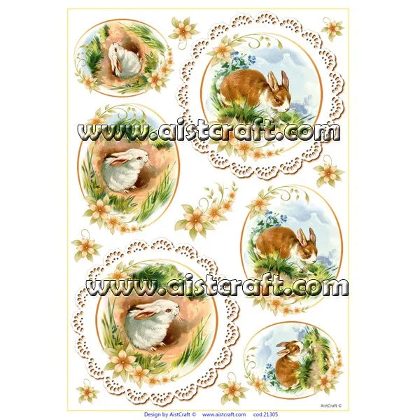 Reispapier A4 - Spring bunnies