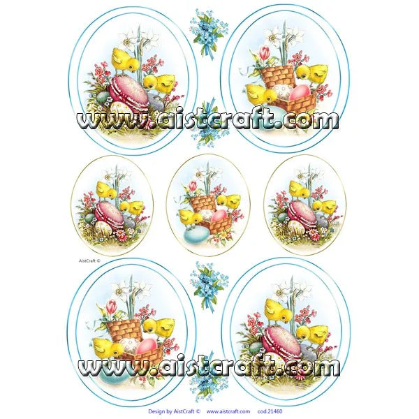 Reispapier A4 - Easter chicks in frame