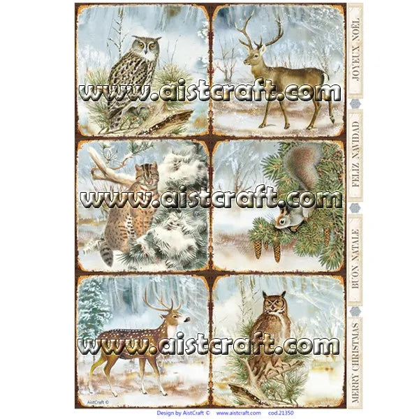 Reispapier A4 - Winter forest framed animals