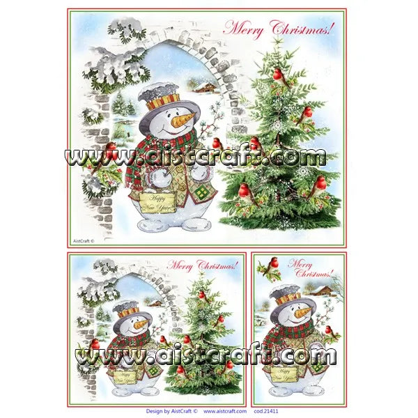Reispapier A4 - Merry snowman