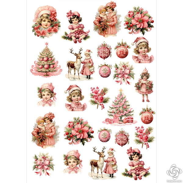 Frillit Rice Paper Napkins - A4 - Fpr-K133 - Pink Christmas