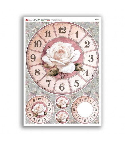 Reispapier - Uhr weiße Rose A5 oder A4