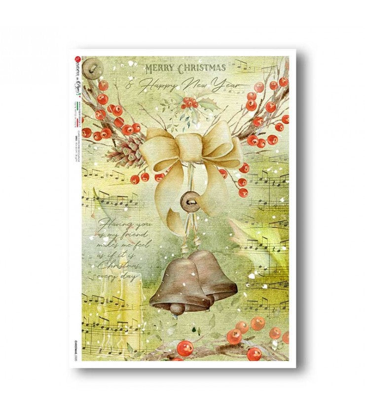 Reispapier - Merry Christmas Glocken  A5