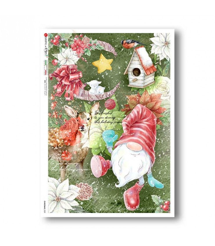 Reispapier - Merry Christmas lustige Wichtel Vintage A5
