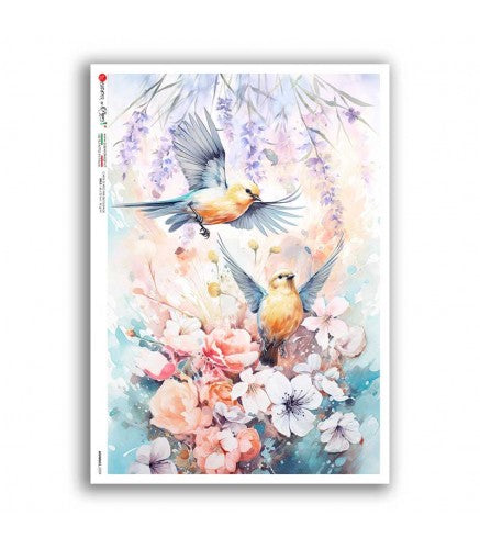 Reispapier Vögel Frühling A5 oder A4