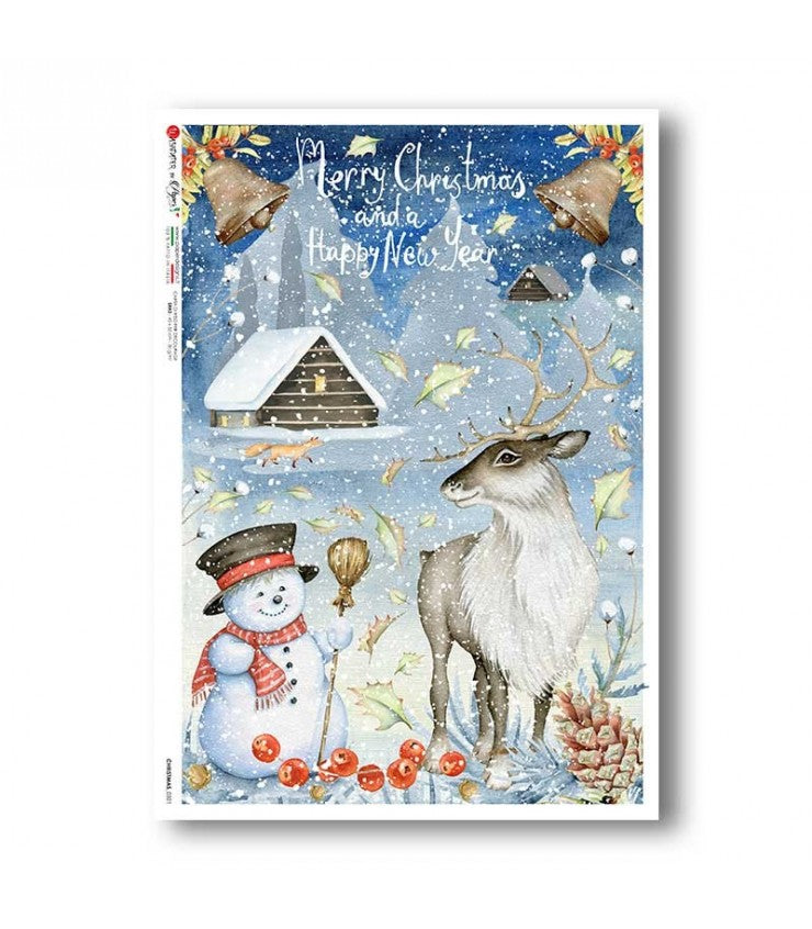 Reispapier - Merry Christmas Reentier Tierweihnacht  A5