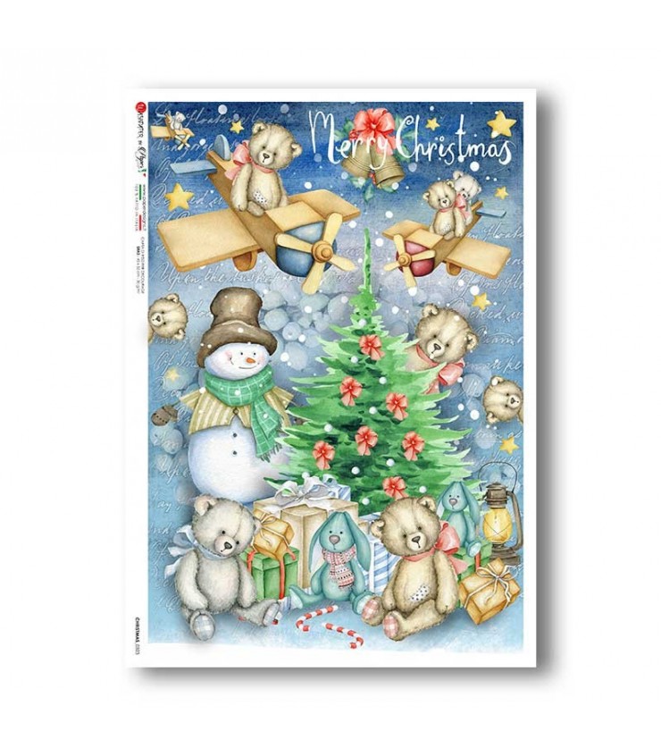 Reispapier - Merry Christmas bärige Tierweihnacht  A5