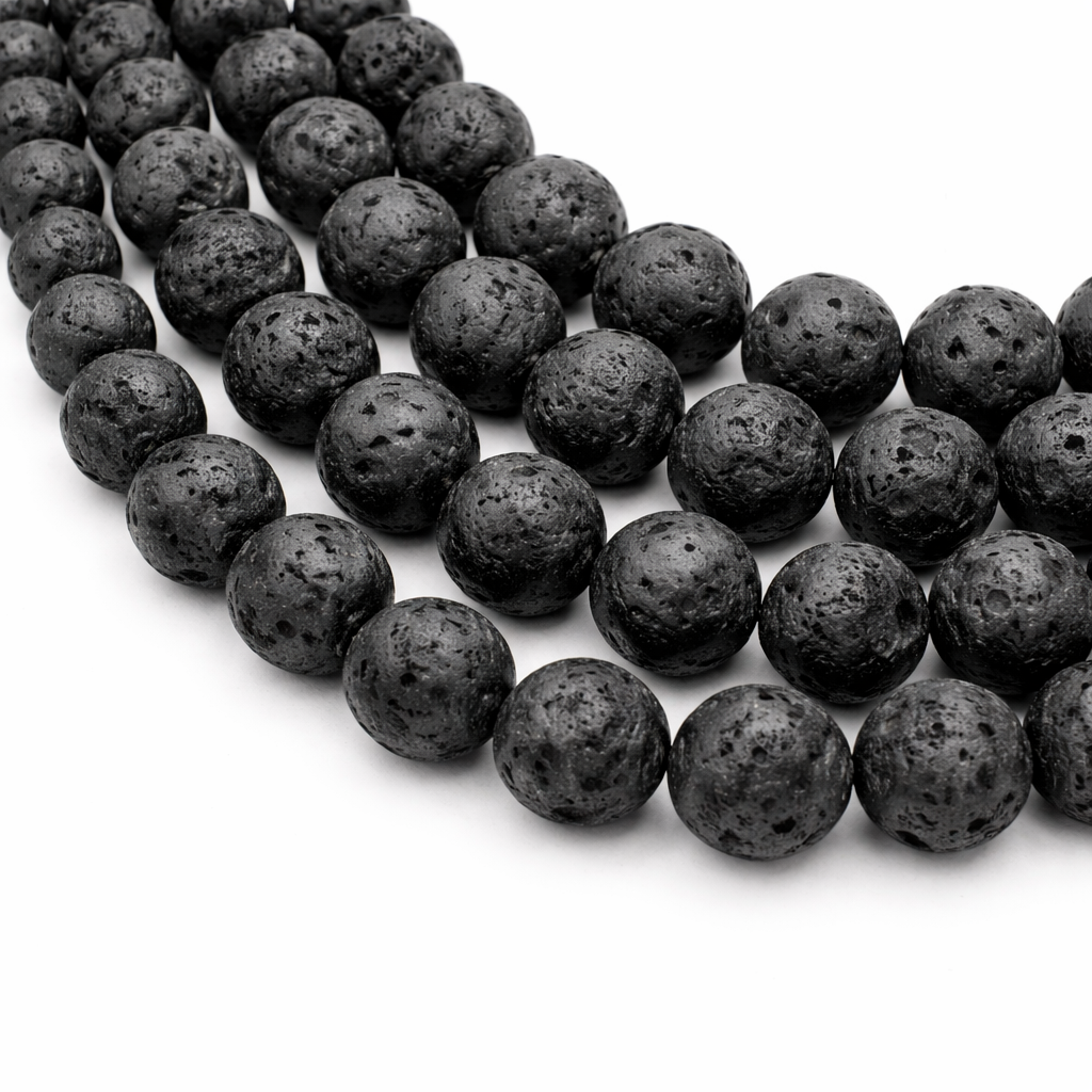 Lavastein Perlen schwarz natürlich 12mm