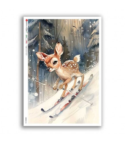 Reispapier Bambi Reh auf Ski   A5 oder A4