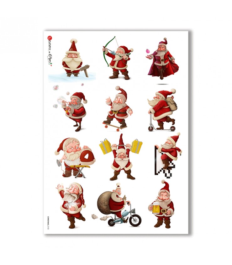 Reispapier - Merry Christmas lustiger Weihnachtsmann A5