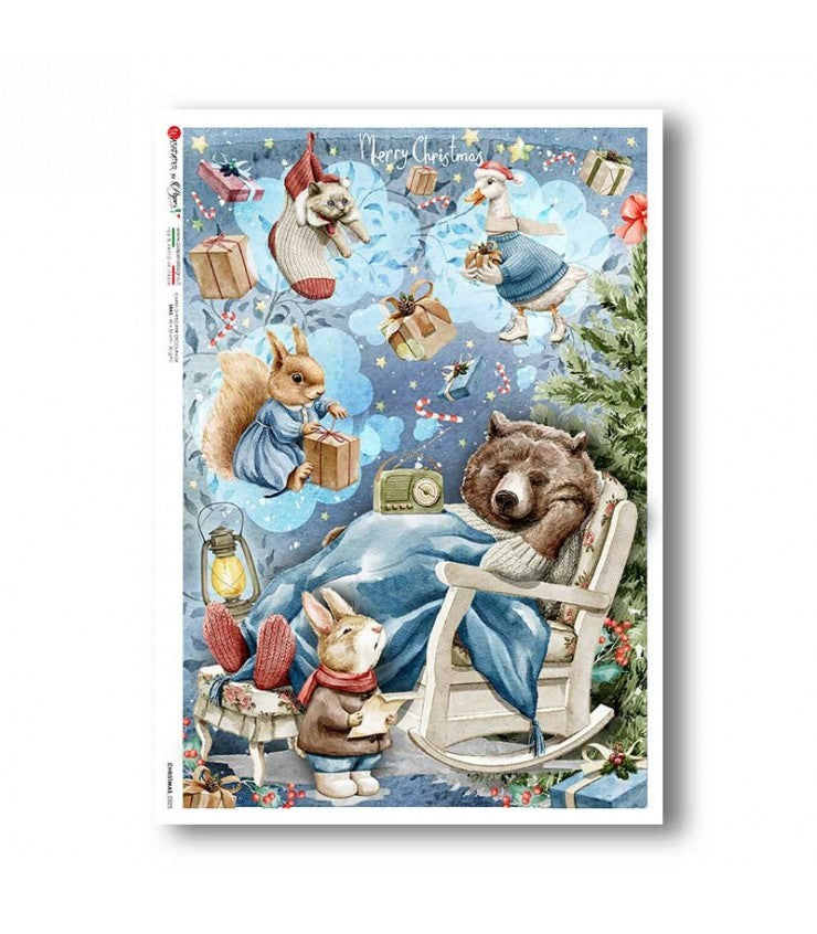 Reispapier - Merry Christmas fröhliche Tierweihnacht