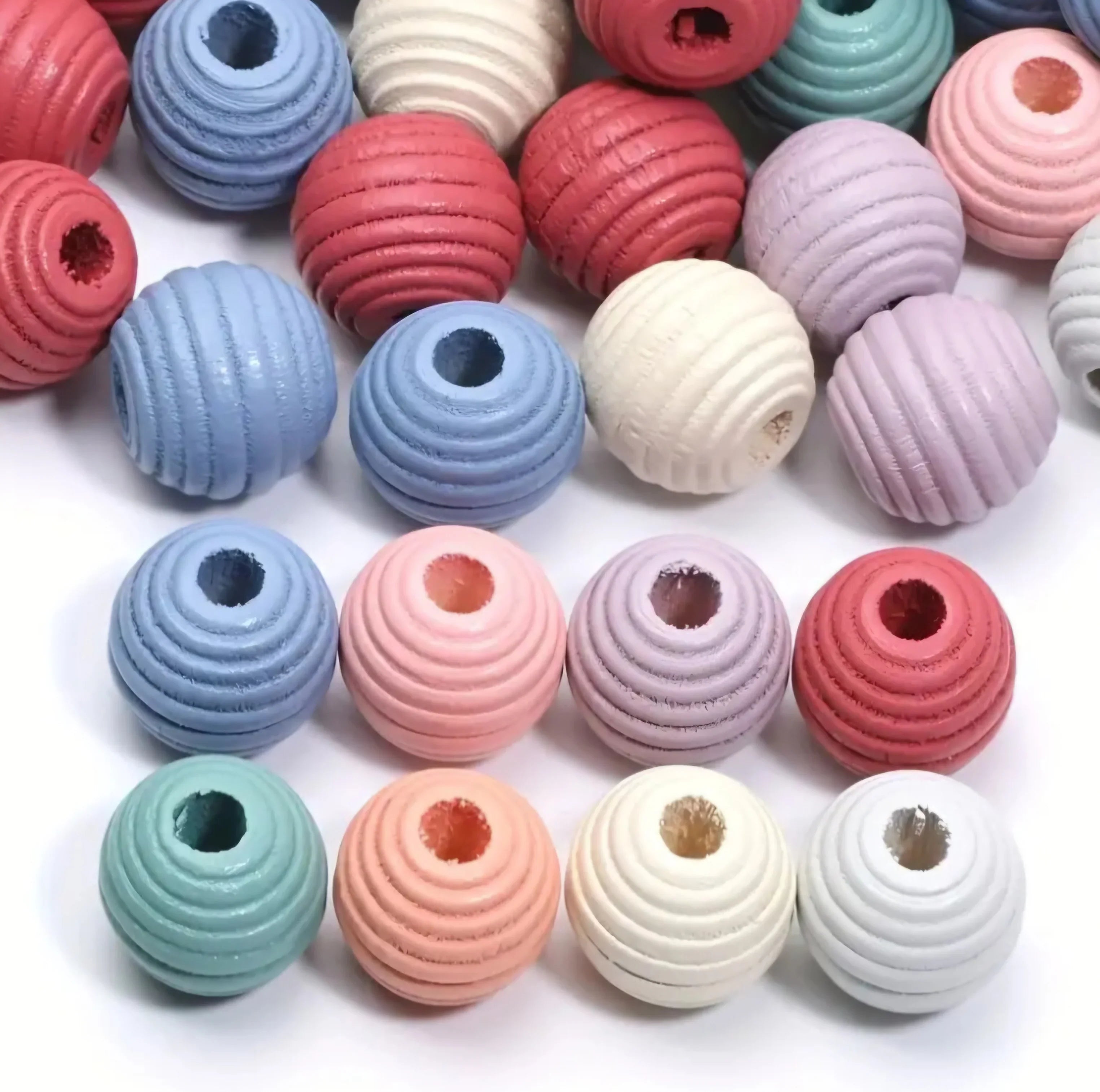 Holzperlen - gerillt pastell - Bastelschachtel - Holz Produkte/ Set - 