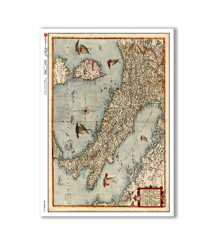 Reispapier - alte Karte Italien A5 oder A4
