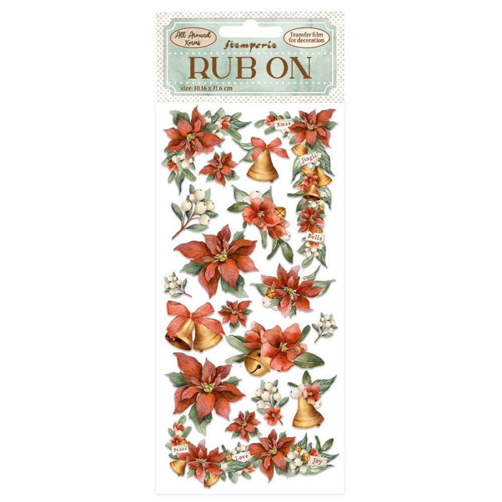 Rub On Papier mit riten Weihnachtsstern Blumen und Glocken