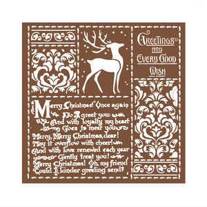 Schablone mit verschiedenen Weihnachtsmotiven und Hirsch mit Schrift