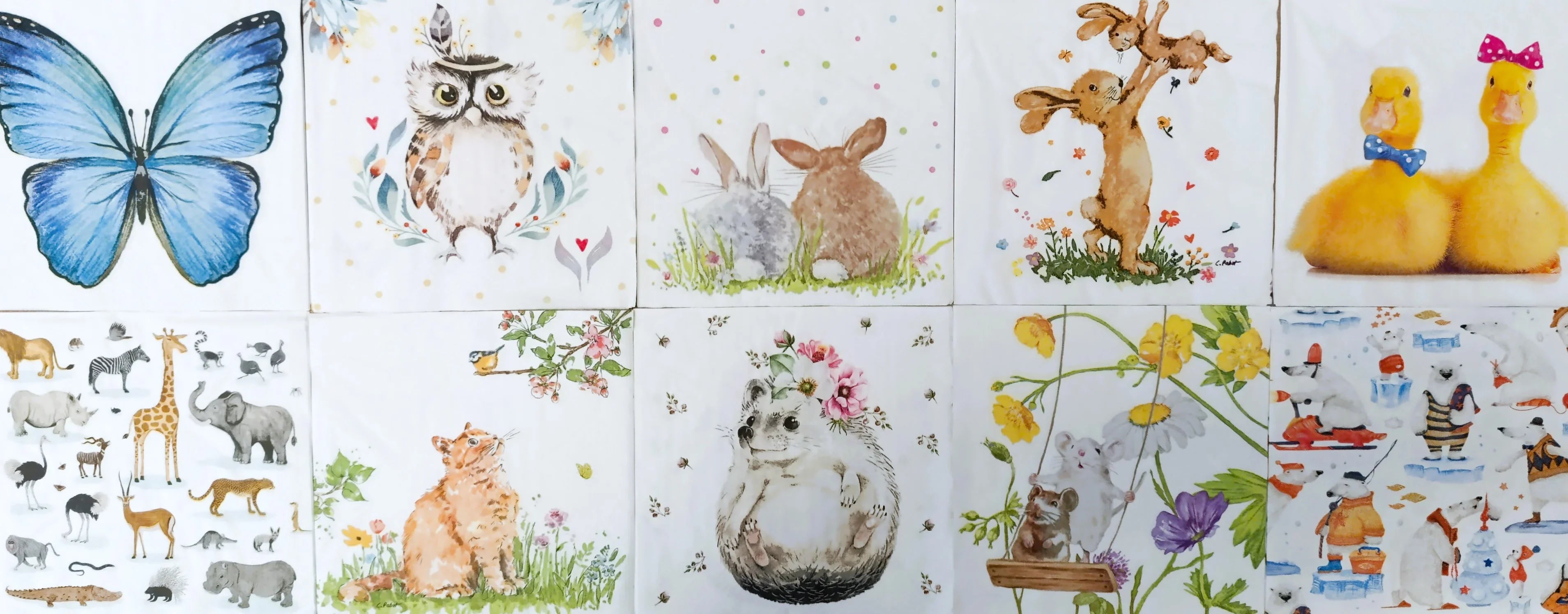Servietten Set mit Decoupage-Kleber - Animal art - Bastelschachtel