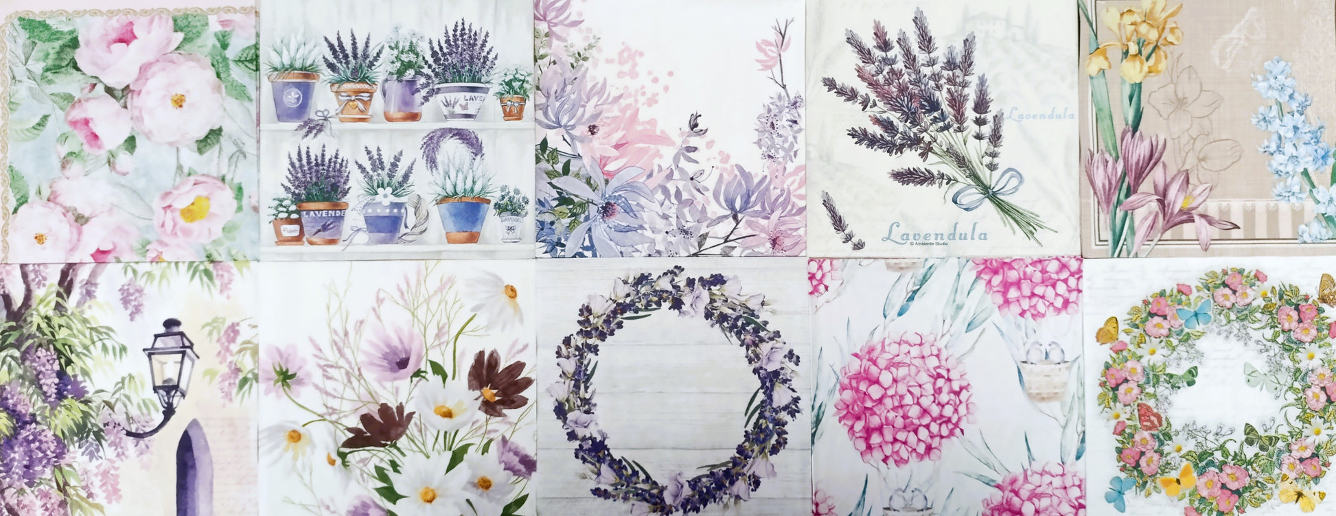 Servietten Set mit Decoupage-Kleber - Blumen gemischt - Bastelschachtel