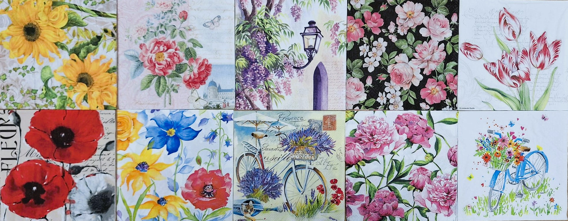 Servietten Set mit Decoupage-Kleber - Blumen gemischt - Bastelschachtel