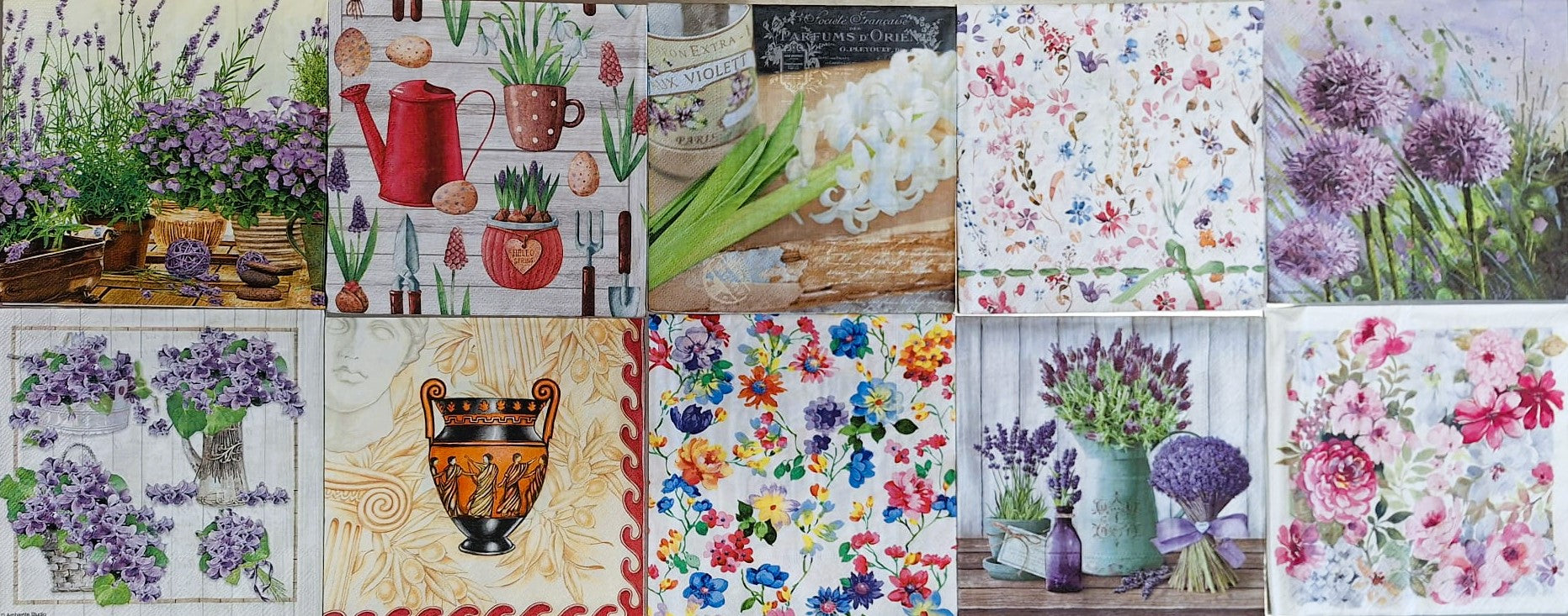 Servietten Set mit Decoupage-Kleber - Blumen gemischt - Bastelschachtel