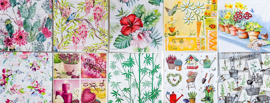 Servietten Set mit Decoupage-Kleber - Garten - Bastelschachtel