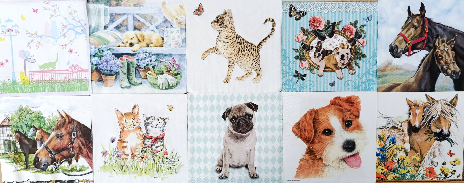 Servietten Set mit Decoupage-Kleber - Hunde & Katzen - Bastelschachtel