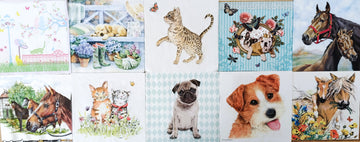 Servietten Set mit Decoupage-Kleber - Hunde & Katzen - Bastelschachtel