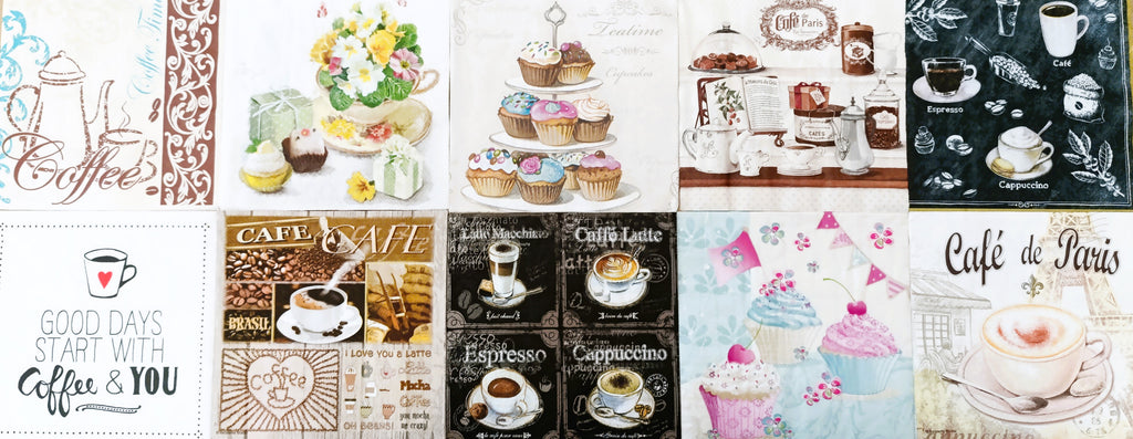 Servietten Set mit Decoupage-Kleber - Kaffee und Tee - Bastelschachtel