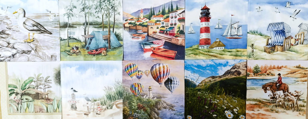 Servietten Set mit Decoupage-Kleber - Landschaft - Bastelschachtel