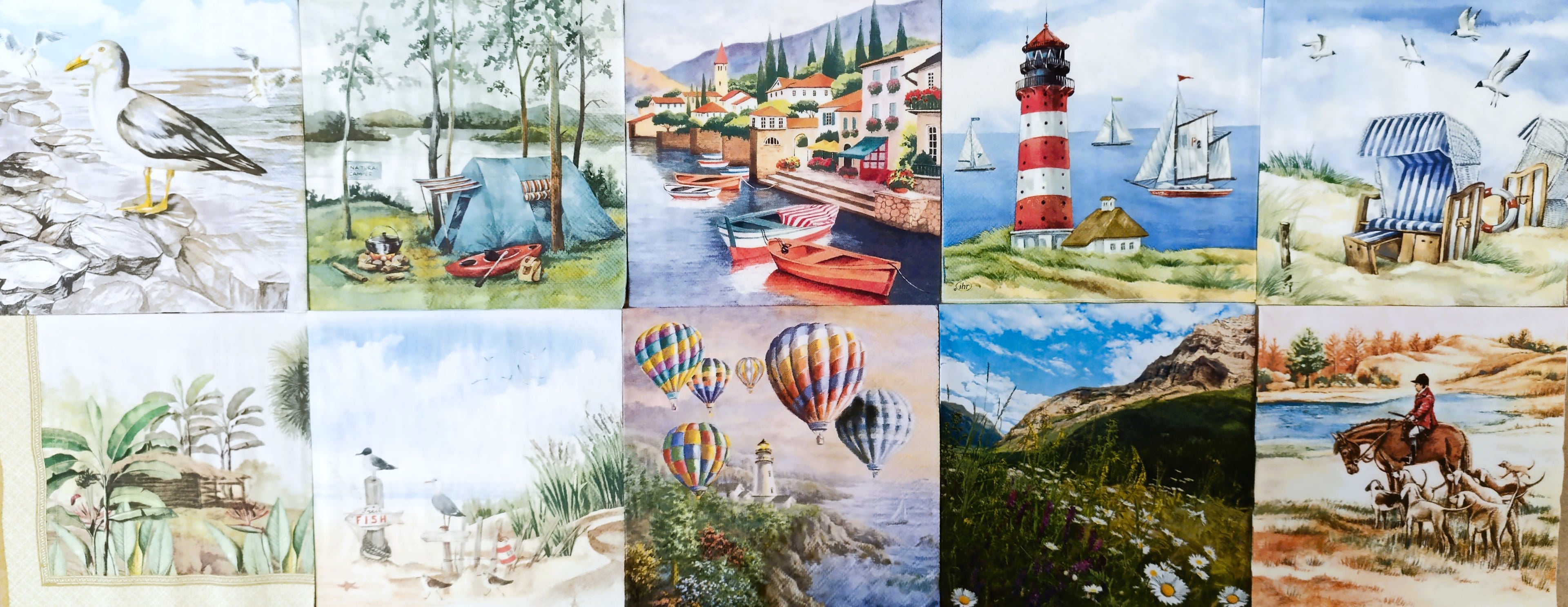 Servietten Set mit Decoupage-Kleber - Landschaft - Bastelschachtel