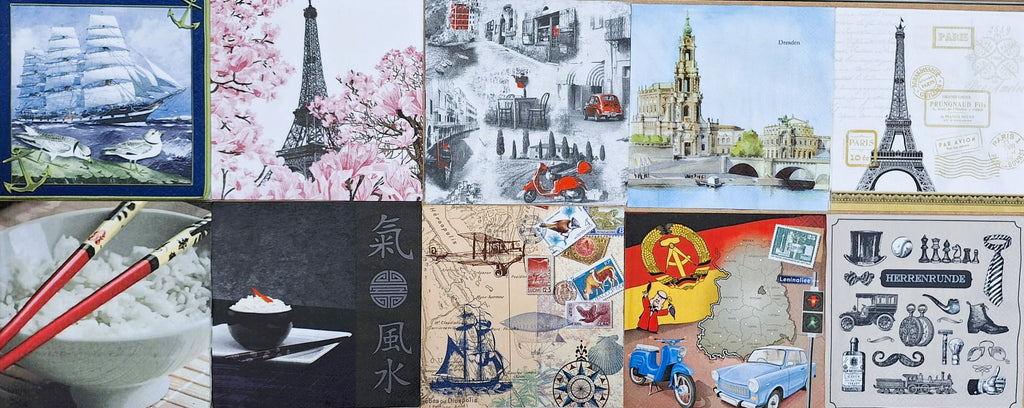 Servietten Set mit Decoupage-Kleber - Reisen - Bastelschachtel