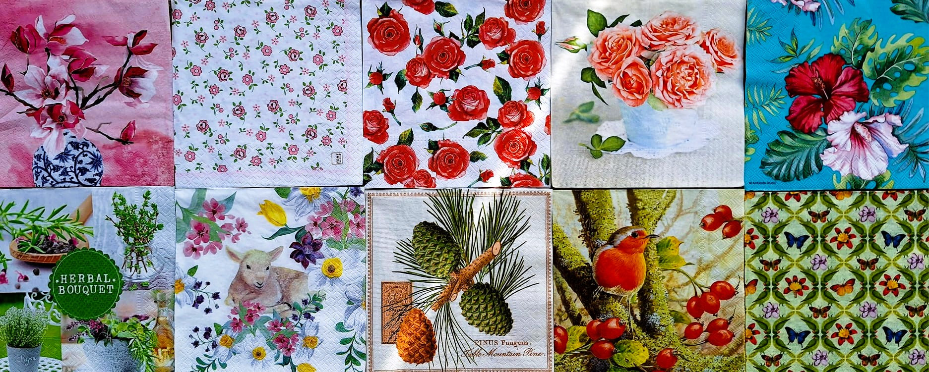 Servietten Set mit Decoupage-Kleber - Rosen - Bastelschachtel