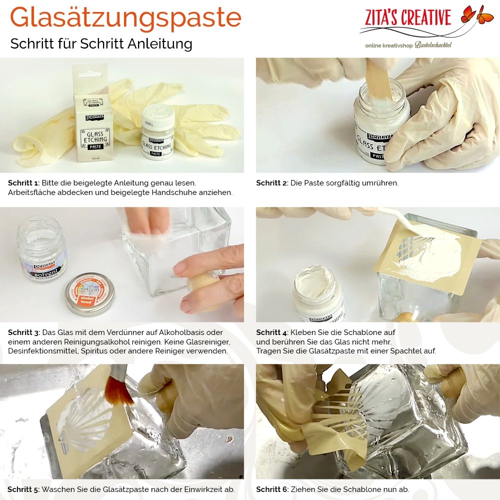 Pentart Glasätzungspaste 2x50ml im Set mit Verdünner - Bastelschachtel - Pentart Glasätzungspaste 2x50ml im Set mit Verdünner