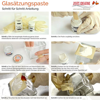 Pentart Glasätzungspaste 2x50ml im Set mit Alkoholspray - Bastelschachtel - Pentart Glasätzungspaste 2x50ml im Set mit Alkoholspray