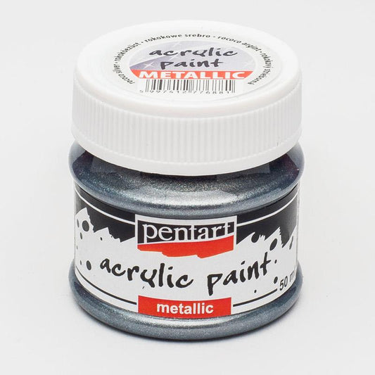 Pentart Acrylfarbe Metallic 50ml - rokoko silber - Bastelschachtel - Pentart Acrylfarbe Metallic 50ml - rokoko silber