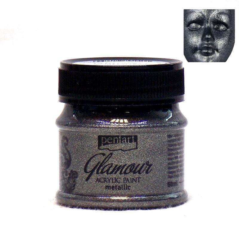 Pentart Acrylfarbe Metallic Glamour 50ml - silberschwarz - Bastelschachtel - Pentart Acrylfarbe Metallic Glamour 50ml - silberschwarz